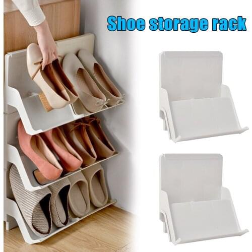 2pcs Nordic Style Shoe Rack Multi-layer Assembly Vertical Dust-proof Plastic Shoe Storage Shelf Shoes Organizer PI669