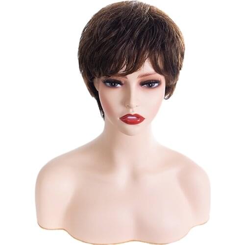 Women Synthetic Mixed Black Brown Short Wigs Soft Straight Heat Resistant Hair Wig Daily Party