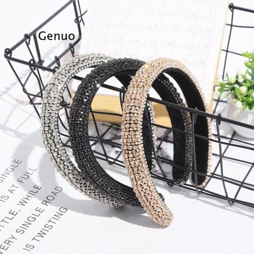 Women Narrow Hairbands Hair Accessories Headband Lady Hair Hoop Rhinestone Hair Bands Bezel Headdress Press Hair Bohemian Style