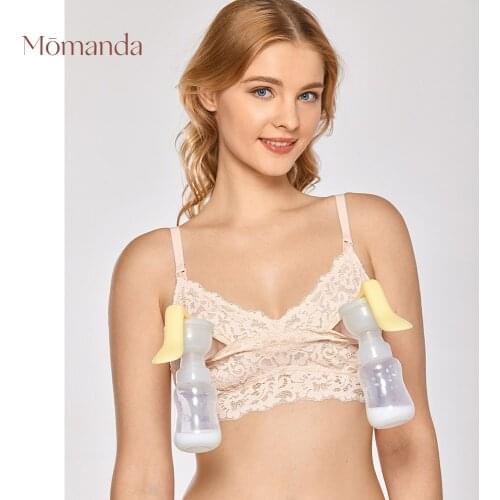 MOMANDA Womens Wirefree Lace Nursing Maternity Hands-Free Pumping Bra