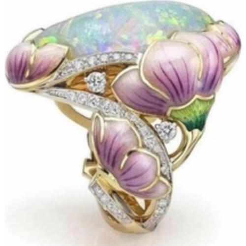 2019 High Quality Unique Style Floral Moonstone Ring For Woman Romantic Exquisite Handmade Bohemian Fashion Jewelry Accessories