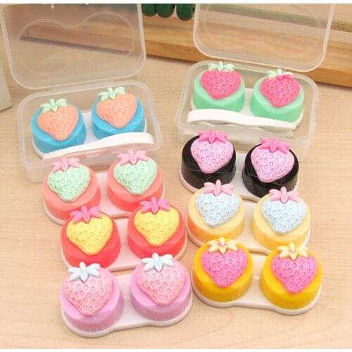 10pcs New beautiful Cute Multicolor Strawberry Patterns Portable Contact Lens Case for Women Travel Mini Kit Holder Lenses Box