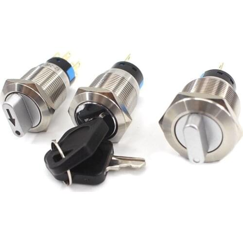 19mm 22mm Latching Button Rotary Switch 2 3 Position Knob Metal Waterproof Push Button Key Switch Self-locking With LED Light