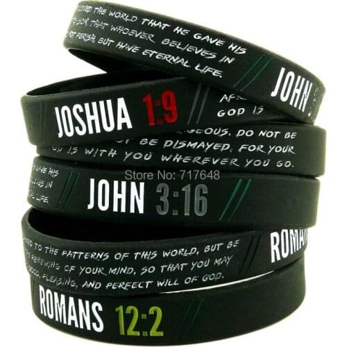 300pcs Christian John 3:16, Romans 12:2 & Joshua 1:9 wristband silicone bracelets free shipping by FEDEX