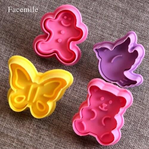 4PCS/SET animals Bear/Pigeon/Butterfly/Doll Cookie Biscuit Cutter Stamp Mold DIY cake molds kitchenware 03072