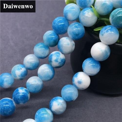 Blue White Jasper Chalcedony Beads Stone Round 6-12mm Gemstone Loose Spacer DIY