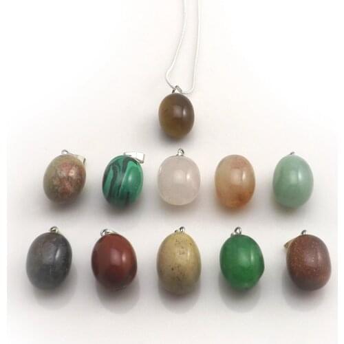 Mixed Lot Natural Stone Egg Shape Pendant Silver Color Chain Necklaces For Women 12pcs/lot