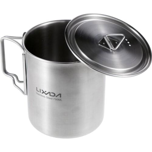 Lixada 750ml Cup Outdoor Stainless Steel Water Cup Mug with Foldable Handles and Lid for Camping Hiking Backpacking