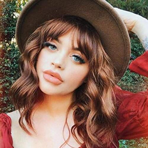 Pure Natural Bangs Mediem Wavy For Women Synthetic Wig Resistant Blue Tones Heat Cosplay Wigs Hair for Girl