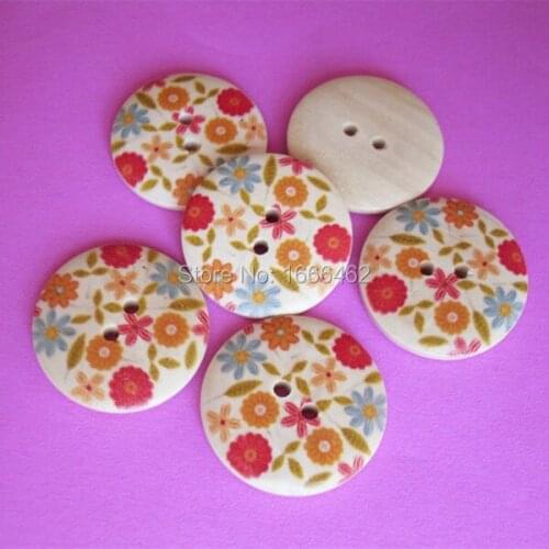 Wood Sewing Button Scrapbooking Round Two Holes Flower Pattern 3.0cm ,25PCs 2015 new n-3