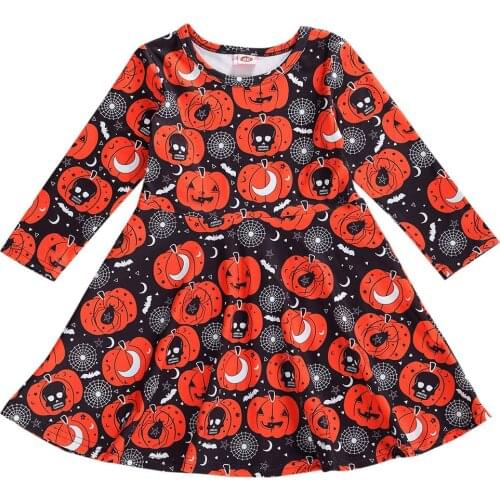 2-7Years Infant Kids Baby Girls Halloween Dress Long Sleeve Pumpkin Gown Casual Dresses Party Festival Dress