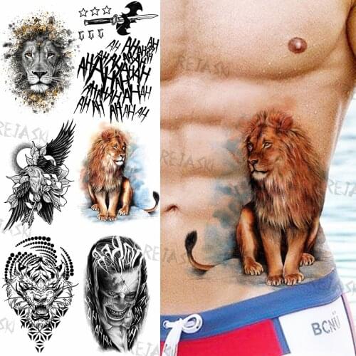 DIY Watercolor Waist Lion Temporary Tattoos For Men Adults Halloween Eagle Clown Fake Tattoo Sticker 3D Party Large Tatoos Paste