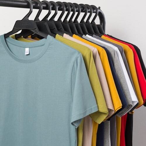 Mens Short-Sleeved T-Shirt Summer Basic Tee Solid Color Loose Round Neck Cotton Breathable Tops Large Size 4XL MA074