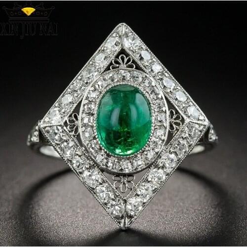 Geometry Big Rings For Women Men 925 Silver Green Stone May Birthstone Wedding Ring Zircon Crystal Turkish Jewelry emerald ring