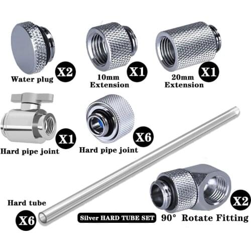 PC Water Cooling Hard Tube Pipe Fittings KIt Set OD 14MM Black/Silver
