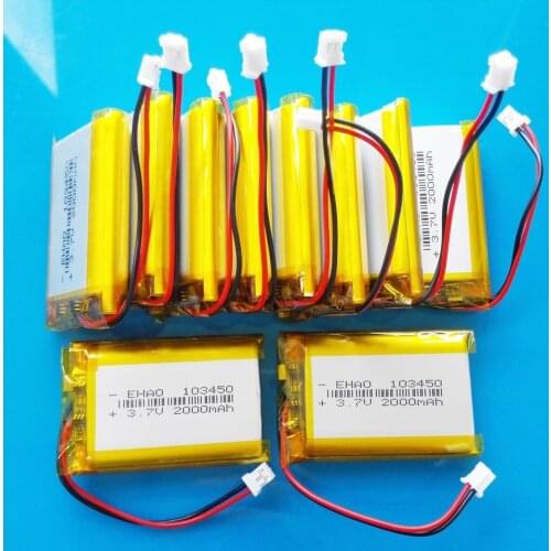 10 pcs 103450 3.7V 2000mAh lipo polymer lithium rechargeable battery jst PH 2.0mm 2pin plug for MP3 GPS navigator DVD recorder