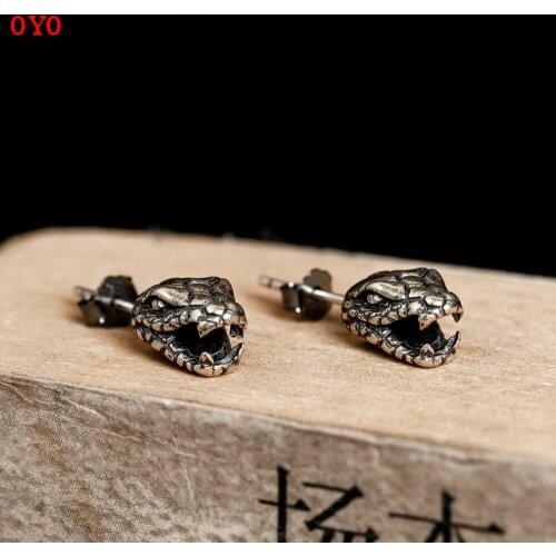 International standard genuine s925 sterling silver fashion new stereo cobra head personalized earrings
