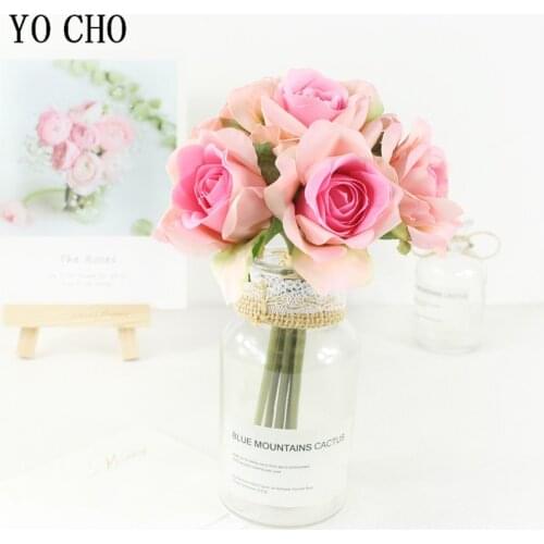 Mini Rose Artificial Silk Flowers Small Bouquet Flores Spring Wedding Home Decoration Fake Flower Corsage Mariage Accessories