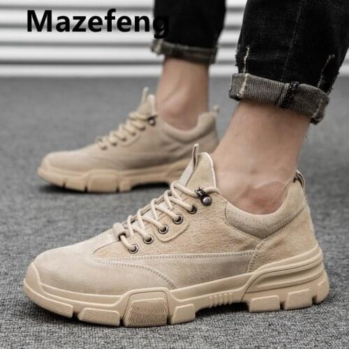 2021 New Men Boots Leather Waterproof Lace Up Military Boots Men Ankle Lightweight Shoes for Men Sneakers Spring Autumn Casual