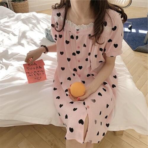 New Short Sleeve Nightdress Women Night Shirt Casual Loose Sleepwear Dress Sweet Print Students Nightgowns Vestidos De Mujer