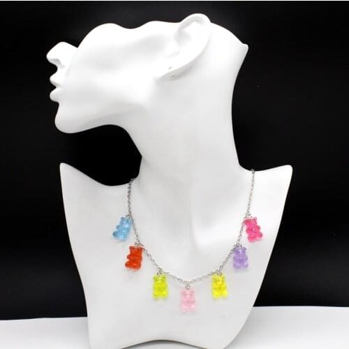 2020 NEW Cute Candy Color Cartoon Bear Necklace DIY Handmade Colorful Resin Bear Fresh Necklace Jewelry pendant