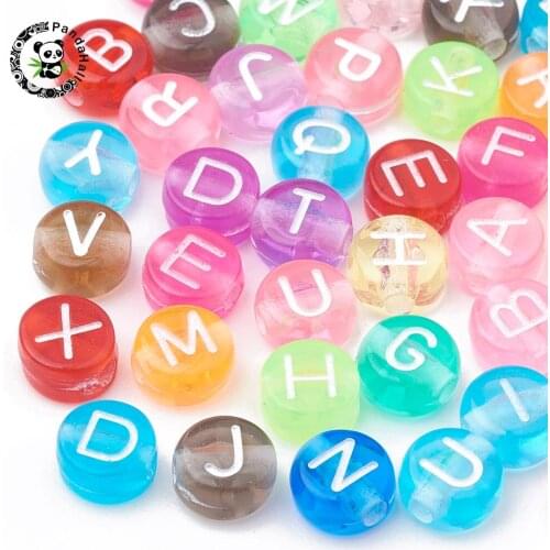500g 7x4mm Mixed Letters Transparent Acrylic Mixed Color Flat Round Beads For DIY Jewelry Making , Hole: 1.5mm,about 3700pcs