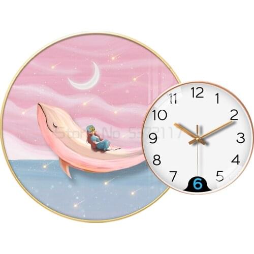 Nordic decorative painting light luxury girl room dolphin hanging painting modern round bedside hanging clock painting