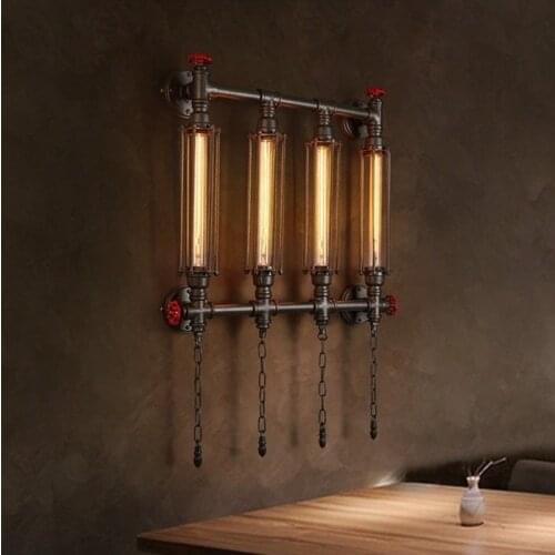 Nordic iron art retro cafe bedroom restaurant bar counter industrial style creative personality water pipe wall lamp WF1226218