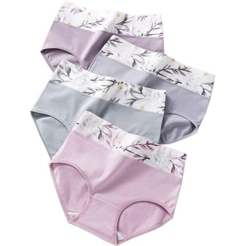 High Waist 4Pieces/lot Panties Women Breathable Soft Cotton Underwear Cute Print Seamless Briefs Sexy Girls Slimming Underpants