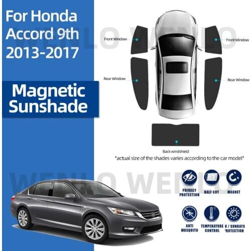 For Honda Accord 9th 2013-2017 Darkening Mesh Foldable Cool Down Sun Shading Curtains Removable Polyester Net