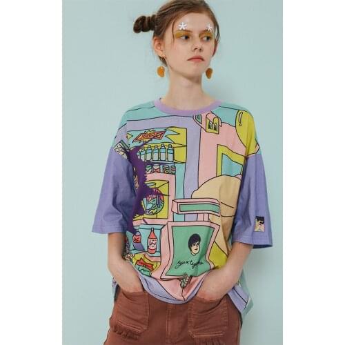 Harajuku Graffiti Womens Loose Tee Shirt Tops O Neck Short Sleeve Ladies T-shirts Mixed Colors 2018 Summer New Causal Shirt