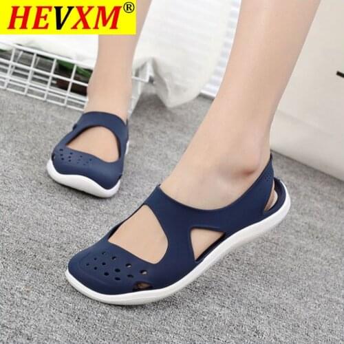 HEVXM Summer Women Sandals Soft Flat Slip On Female Casual Jelly Shoes Girl Sandals Hollow Out Mesh Flats Beach Footwear New