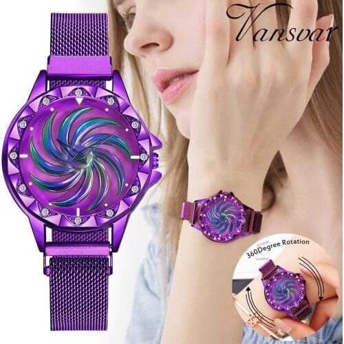 2020 Ladies Watches Fashion Purple Watches Women Magnet Buckle Stylish Rotating Dial Women Watches Female Wristwatch March 8