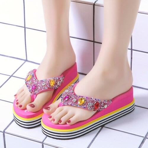 2021 Fashion Women Shoes Summer Bohemia Floral Beach Sandals Wedge Platform Thongs Slippers Flip Flops Women Platform Slippers