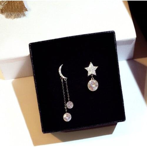 Moon Star Drop Earrring AAAAA cz Real 925 sterling silver Statement Party Wedding Dangle Earrings for women Bridal Jewelry