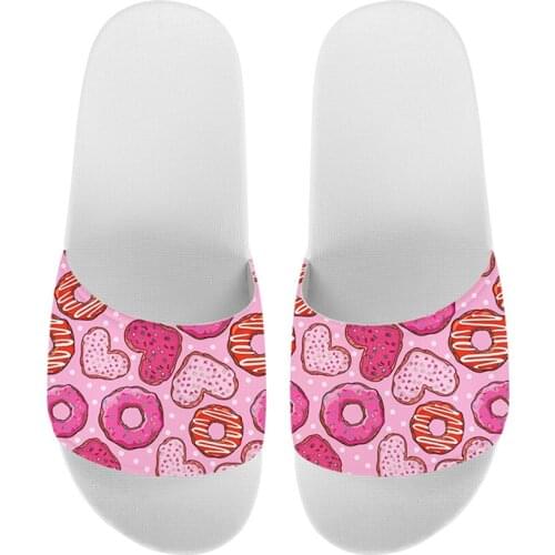 HYCOOL Cute Pink Cartoon Donuts Pattern Women Slippers Female Sandals Teenager Girls Casual Indoor Home Bathroom Gym Shoes Light