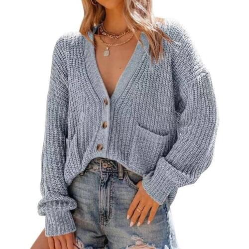 Autumn 2021Casual Cardigan Pocket Women Solid Color Slim Long Sleeve Knitted Elegant Fashion Sexy Jacket Korean Version Sweater