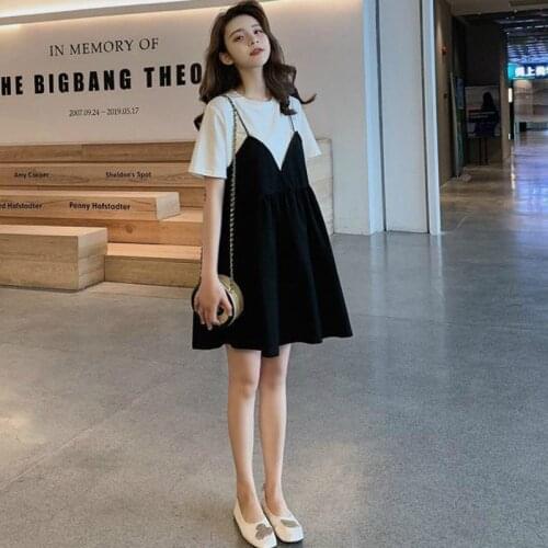 Dress Women Fake Two Pieces Patchwork Simple Lovely Short Sleeve Summer Dresses Large Size 5XL Midi All-match Harajuku Casual