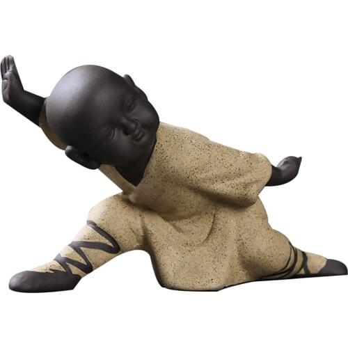 1pcs Kung Fu Monk Decor Purple Sands Statue Temple Style Ornament Tea Pet Arrangement for Home Shop Posture 4