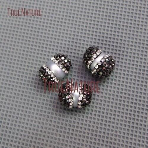 10Pcs Freshwater Pearl Beads Gun Metal Rhinestone Pave Olivary Beads Approx 12x8mm BE186