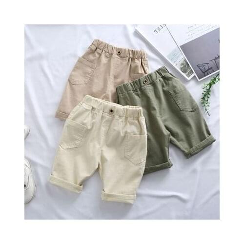 2021 Spring Korean Style Cotton Linen Baby Boys Pants Pockets Pure Color Kids Casual Trousers Children Clothes
