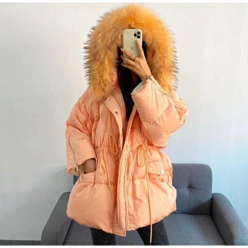 2020 winter Snow down coat women Hooded Natural real Fur Collar Long Down Coat 90% White Duck Down Parkas Streetwear Warm YRF160