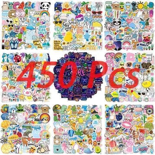 450Pcs Mixed Stickers for Water Bottles Waterproof Vinyl Cute Stickers Aesthetic Travel Trendy Vintage Stickers for Children