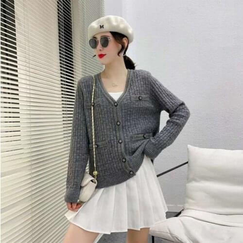 6 PCS Facotry Wholesale V-Neck Cardigans Sweater Women New Autumn Winter Elegant Solid Korean Cardigan soft warm woman sweaters