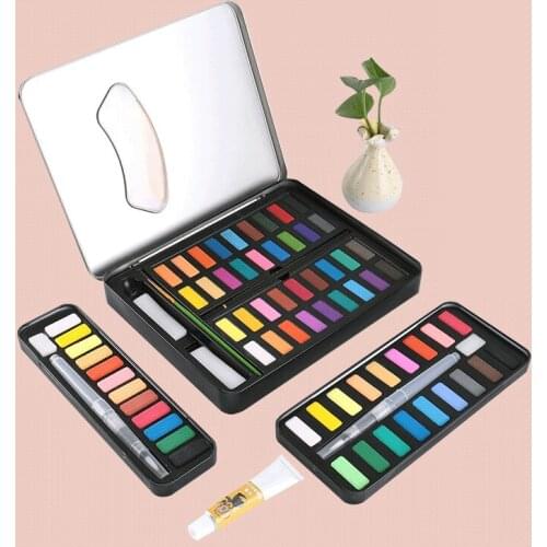 Watercolor Paint Solid Set 12/18/24/36 Colors Smudged Brush Painting Graffiti Pens Dyeing with Fountain Pen Drawing Materials