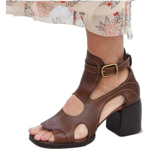 Fashion Genuine Leather Women Sandals 2021 Summer New Shoes Open Toe Rome Style High Heels Fashion Buckle Gladiator Shoes Woman