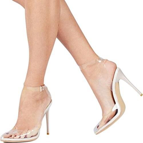 Transparent Shoes 2021 Summer New Pointed Toe Ankle Strap Thin Heels Lady Shoes Fashion High Heel Sandals Women Sandali Eleganti