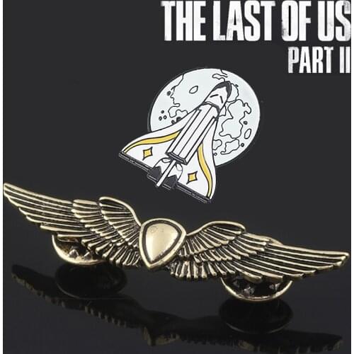 The Last of Us 2 Ellie Backpack Pins Brooch Ancient Bronze Shield Wings Rocket Spaceship Badge Brooches For Fans Cosplay Jewelry