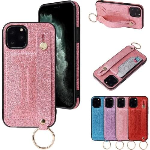 Glitter Wrist Strap Card Leather Wallet Case For iPhone 6 7 8 Plus 12 11 Pro Max XR XS Max X With Phone Etui Coque Cover