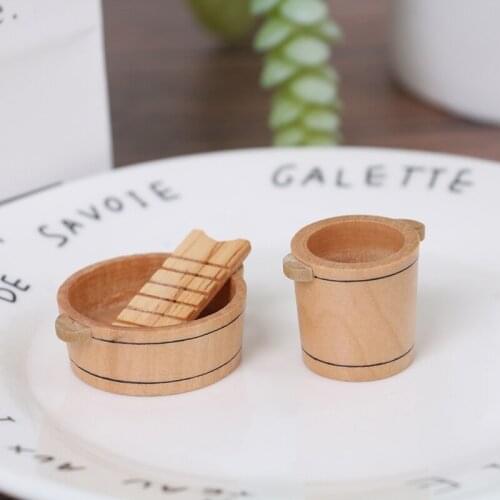 1pc Cute Wooden Basin Wooden Barrel Furniture Doll Houses Accessories 1:12 Dollhouse Miniatures